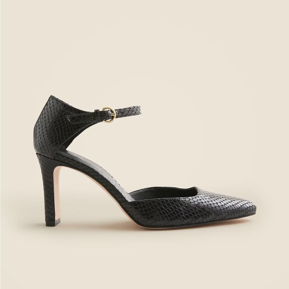 J. Crew Made-In-Spain Jules Pumps In Snake-Embossed Black Leather Cc063 $278 11